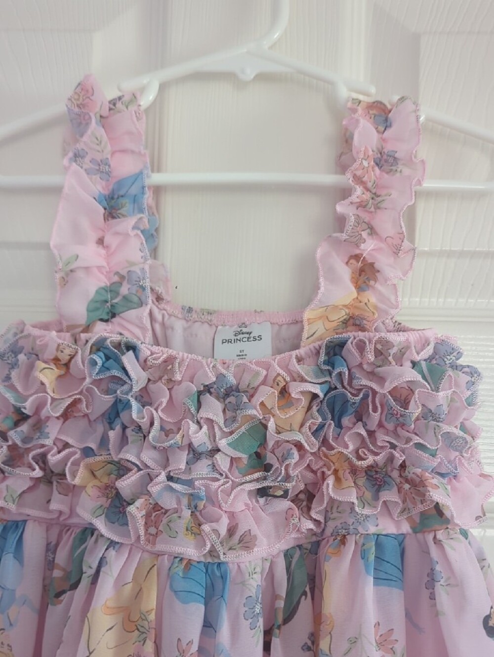 Disney Girls Pink Ruffle Sundress with Floral & Princess Print - Picture 3 of 8